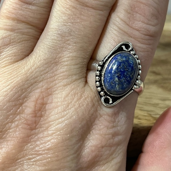 BLUE LAPIS LAZULI GEMSTONE RING 925 SILVER OVERLAY SIZE 10 - Picture 6 of 8
